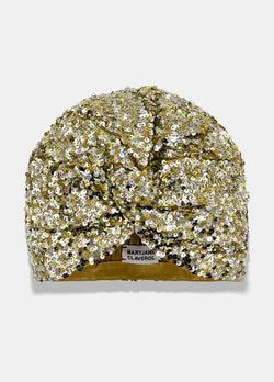 luxury hand embellished turban made in gold and silver sequins