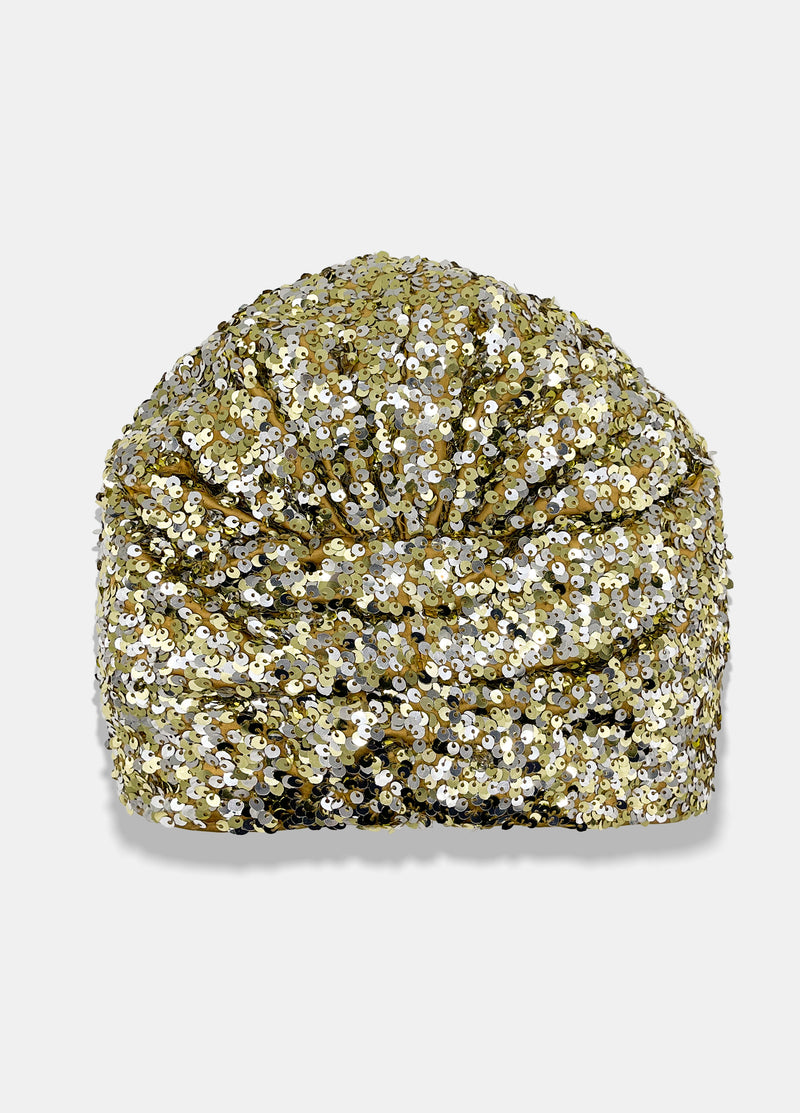 luxury hand embellished turban made in gold and silver sequins