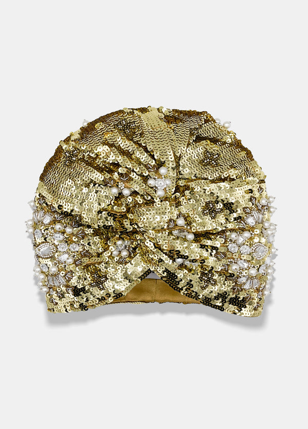 Gold sequin luxury turban