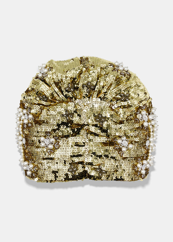 Gold sequin luxury turban