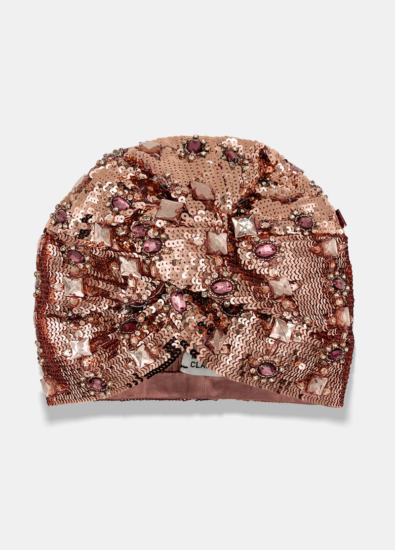 Heritage turban in rose designed by Maryjane Claverol