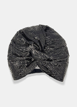  hand made luxury embroidered turban in black designed by Maryjane Claverol