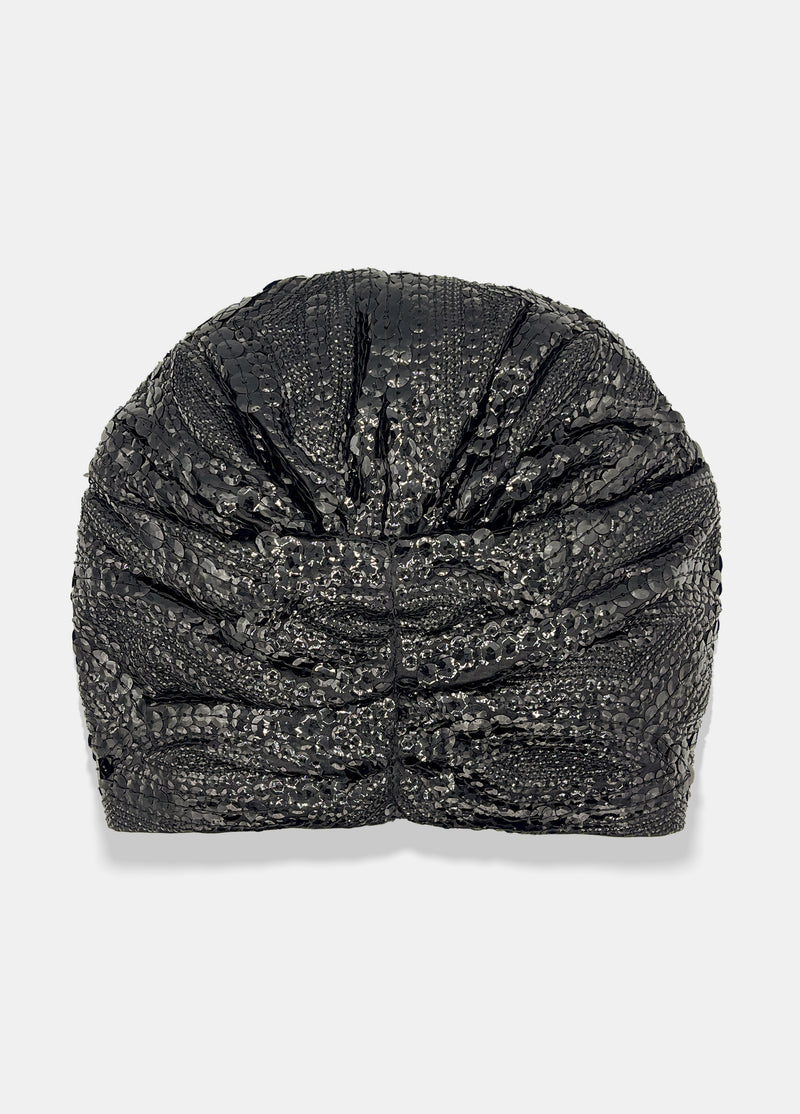 hand made luxury embroidered turban in black designed by Maryjane Claverol