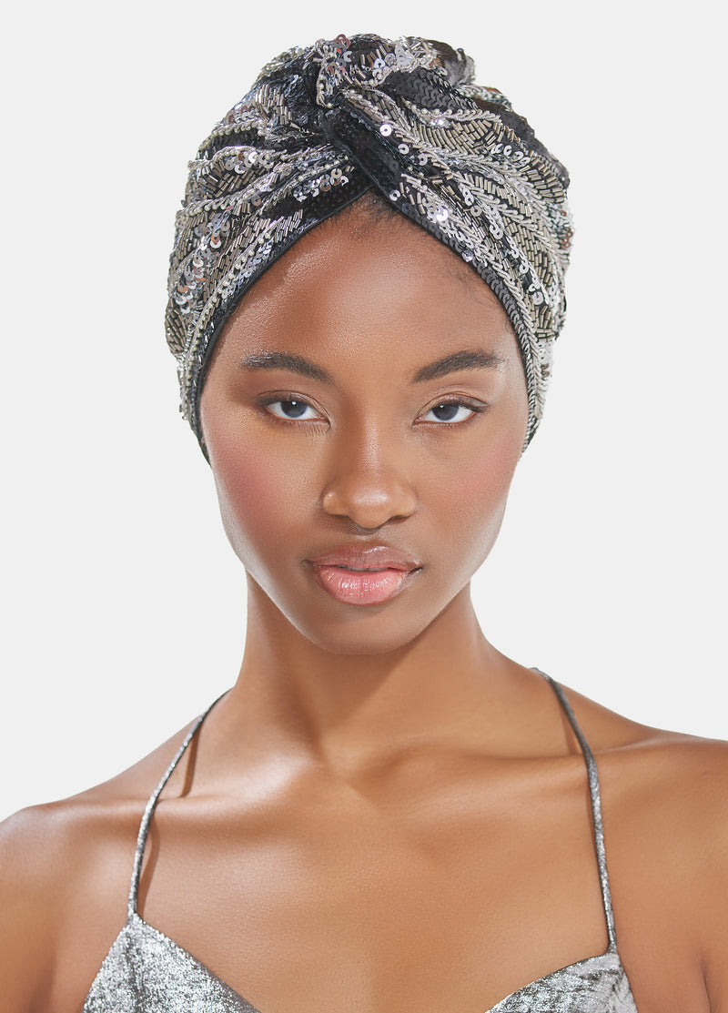 Luxury black turban hand embellished