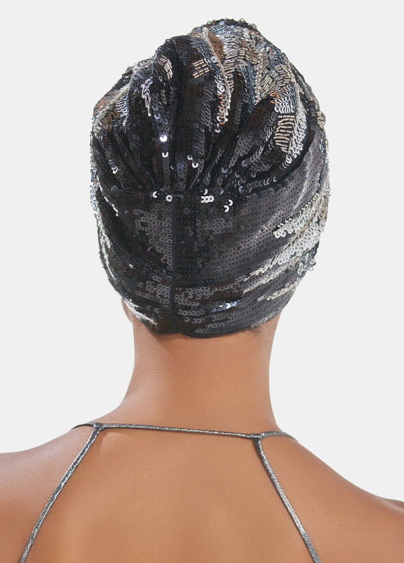 Luxury black turban hand embellished