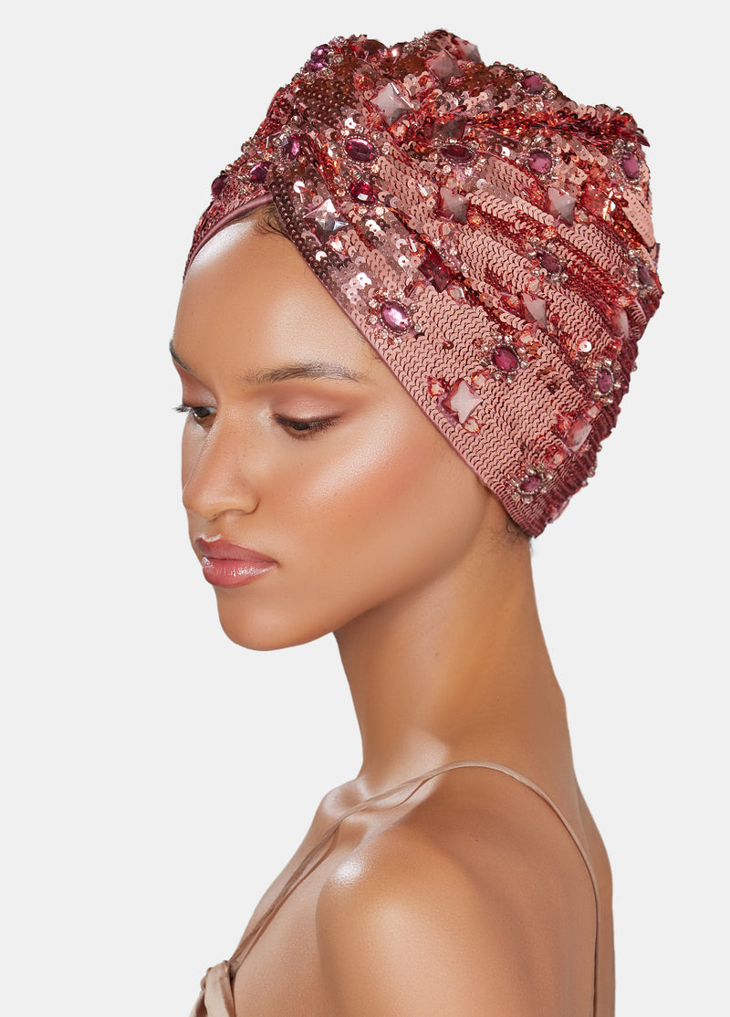 Heritage turban in rose designed by Maryjane Claverol