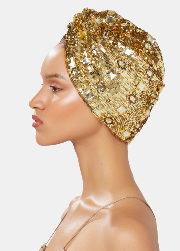 gold sequin luxury turban