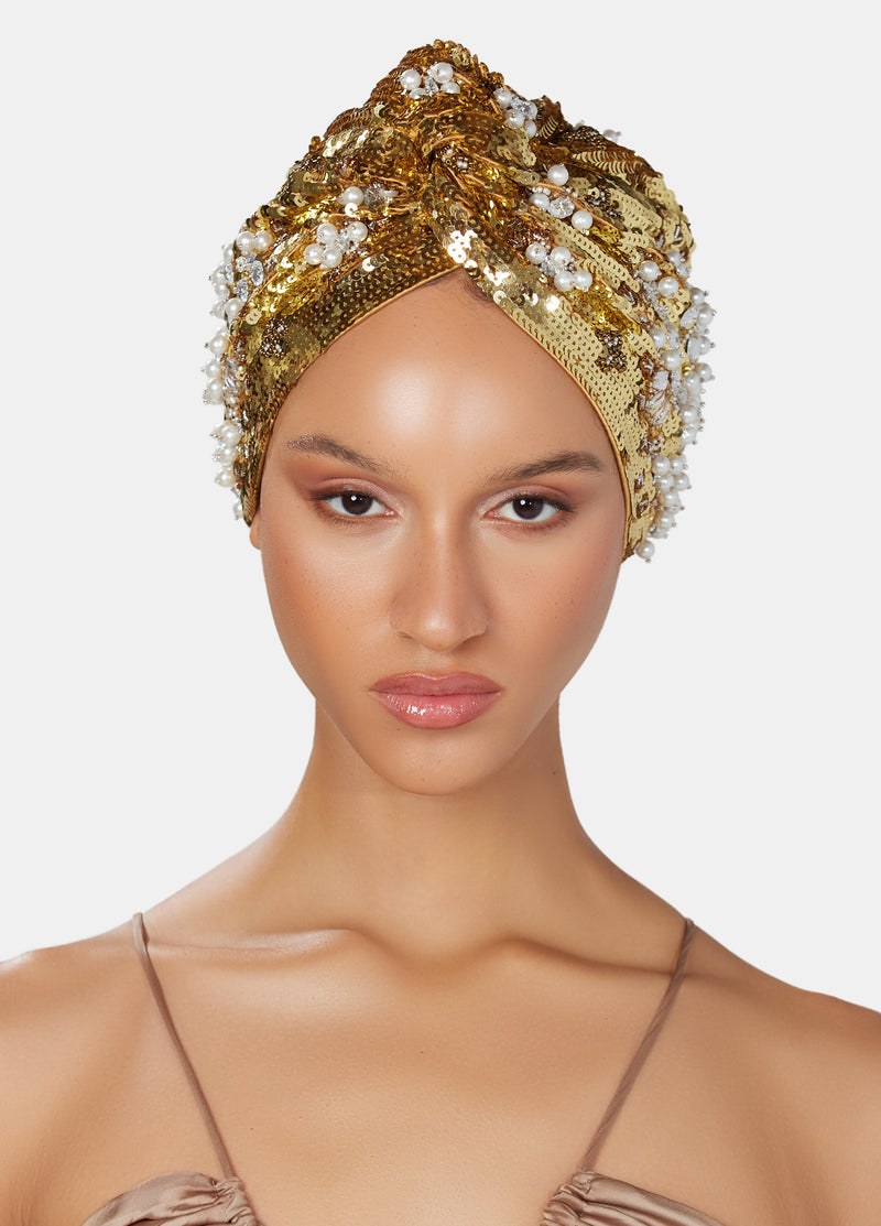 Gold sequin luxury turban