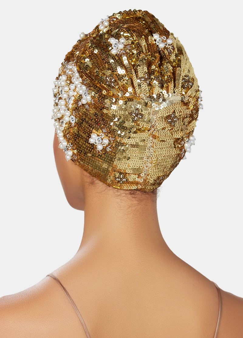 Gold sequin luxury turban