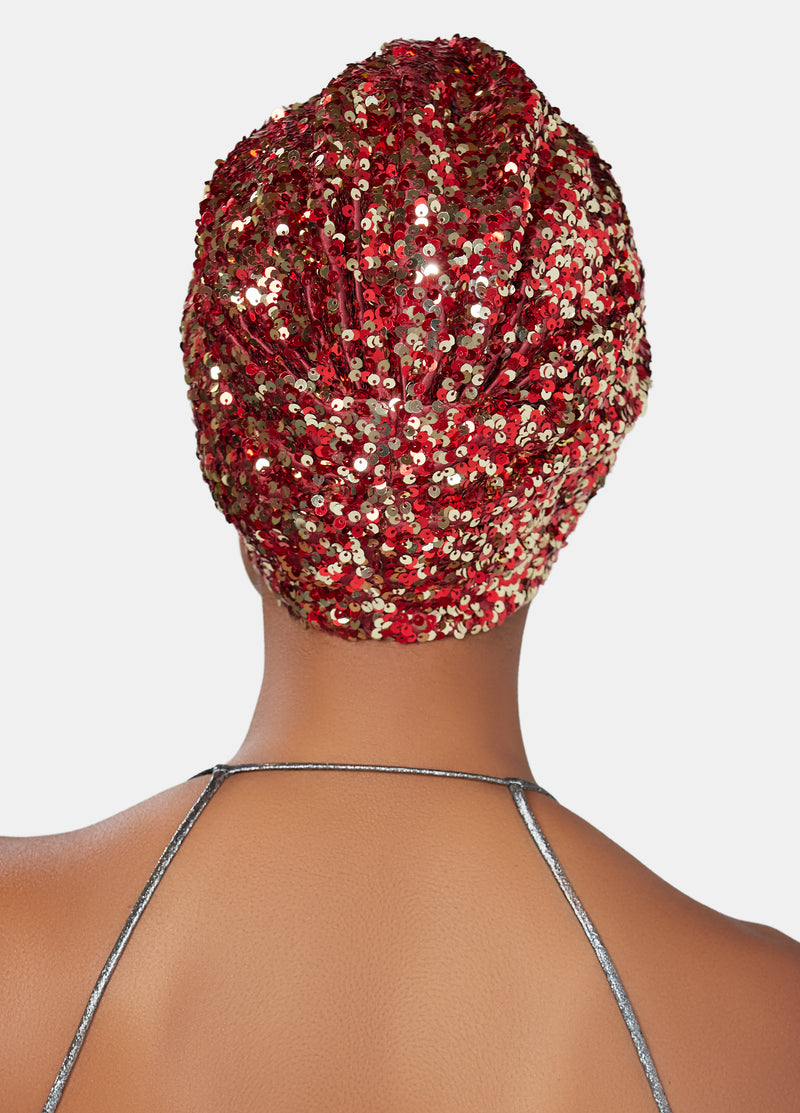 luxury hand embroidered turban in gold sequins