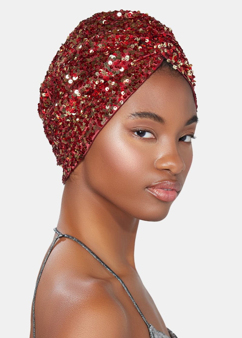 luxury hand embroidered turban in gold sequins