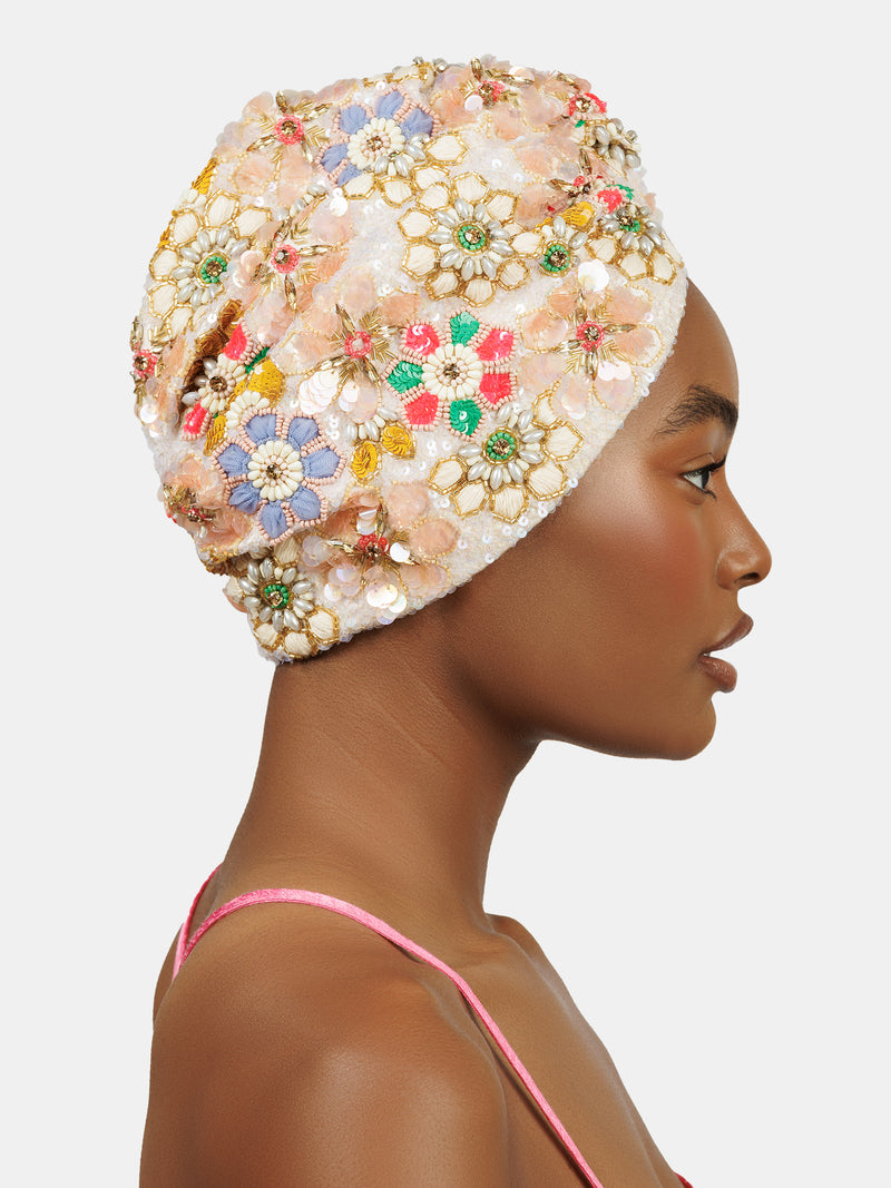 retro flower turban designed by Maryjane Claverol