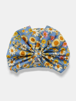 Daisy, Floral printed turban with front bow designed by Maryjane Claverol