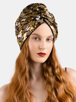 Gold and silver turban designed by Maryjane Claverol 